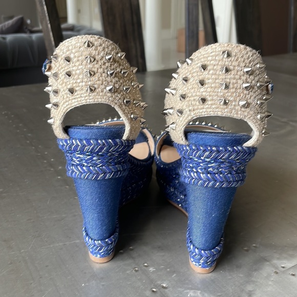 Christian Louboutin madmonica denim beige sandal wedge espadrille 120mm sz 38 - Picture 7 of 13